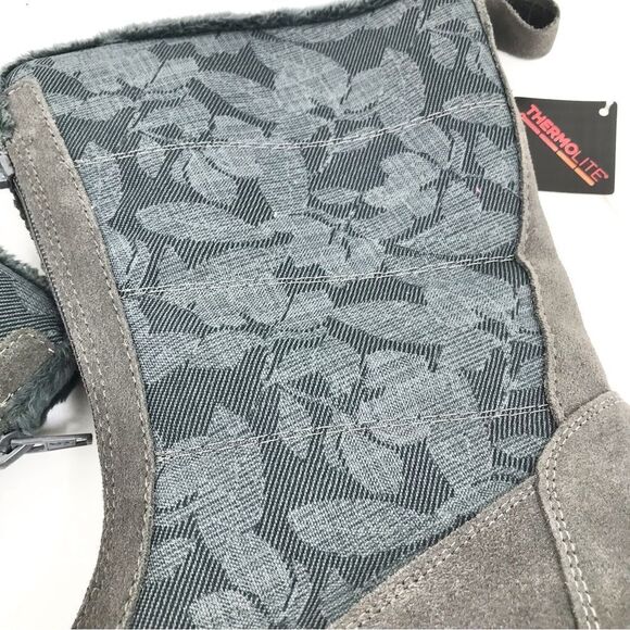 Land’s End Gray Suede Floral Canvas Front Zip Faux Fur Lined Thermolite Boot NEW - Picture 11 of 16